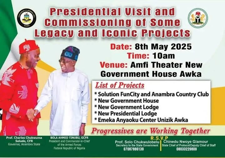 Read more about the article BREAKING NEWS: President Tinubu Set to Visit Anambra on May 8 to Commission Soludo’s Landmark Projects