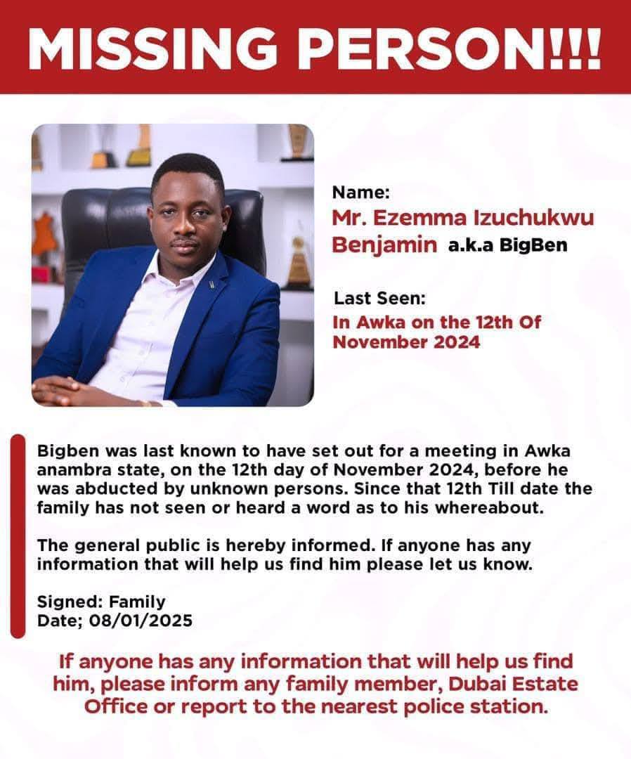 Read more about the article The Vanishing of Big Ben: Inside the Alleged Kidnap of a Real Estate Mogul in Anambra
